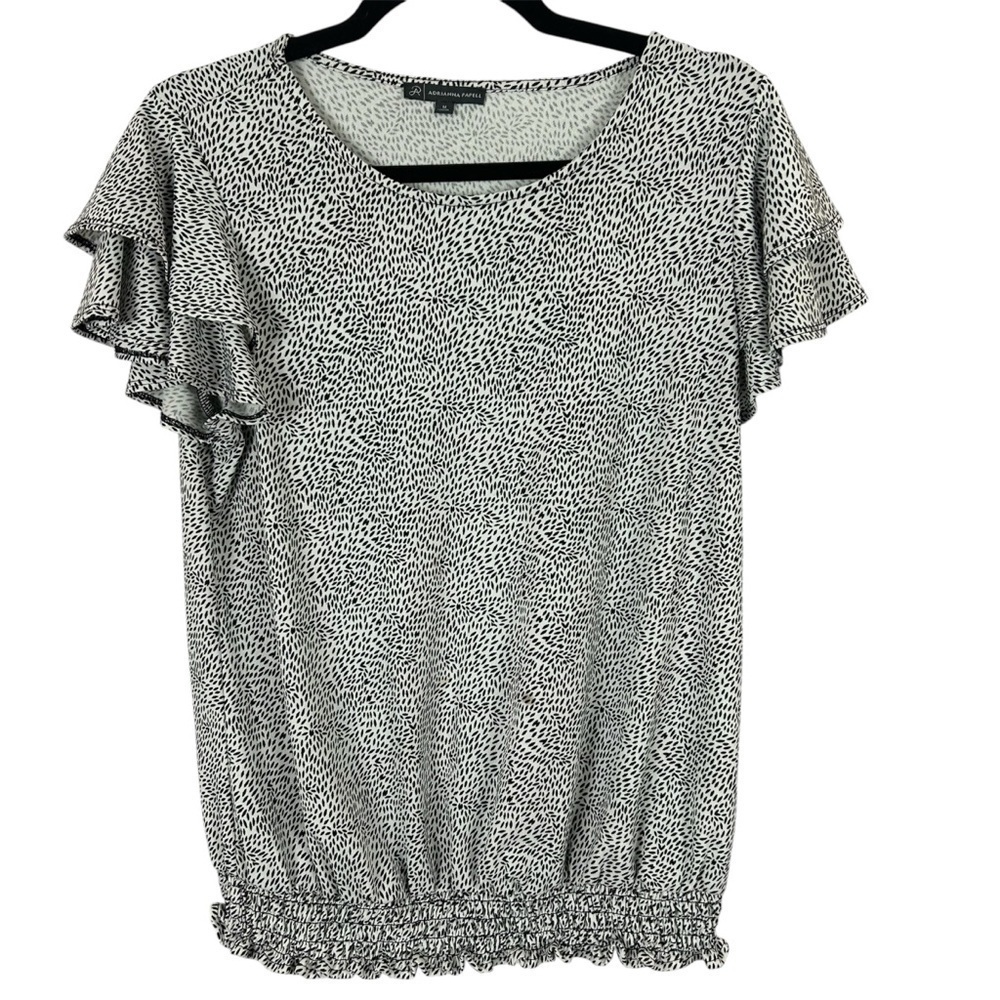 Adrianna Papell Black and White Ruffled Flutter Sleeve Blouse Size M